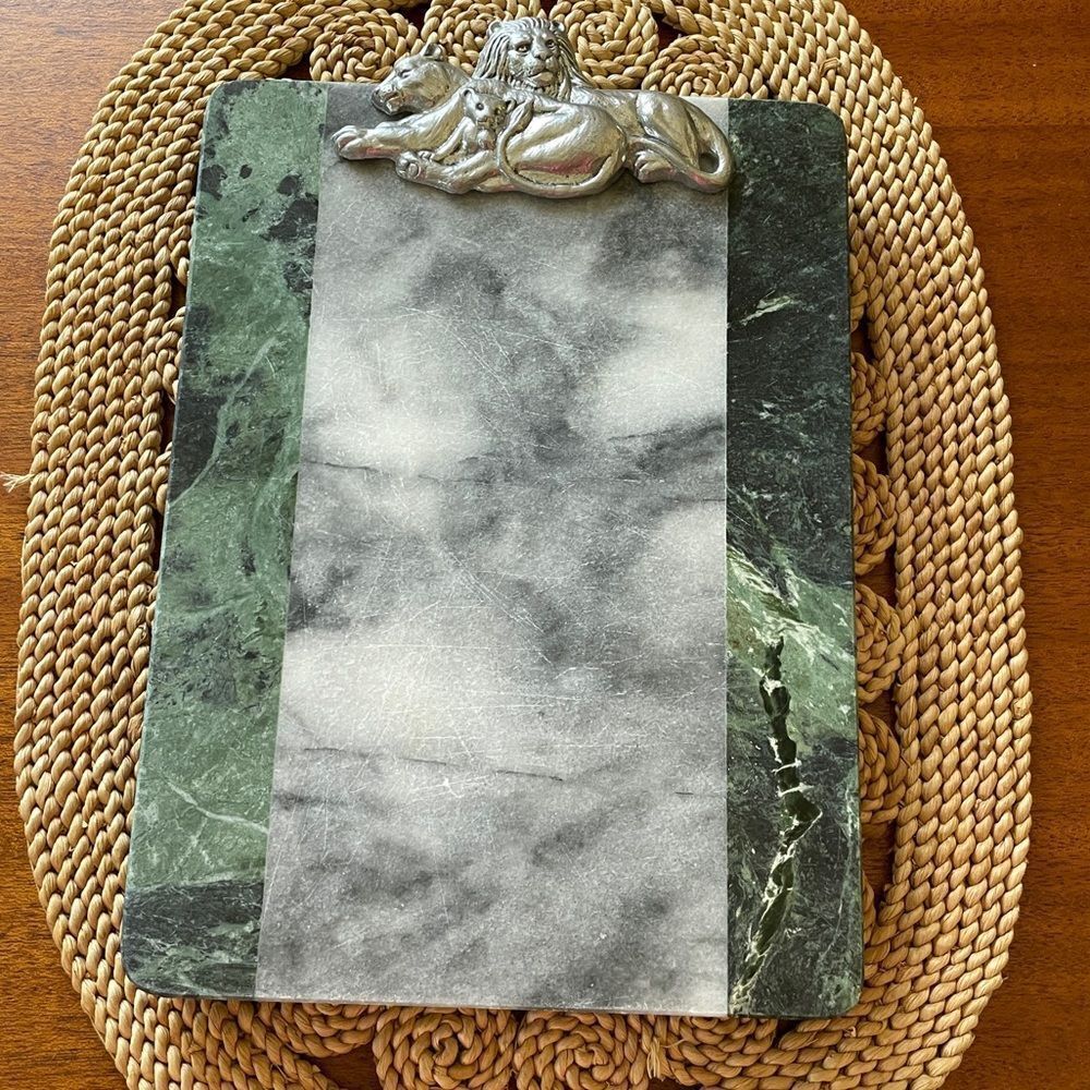 Vintage Rare Arthur Court Two Tone Lion Family Marble Cheese Tray Green Gray